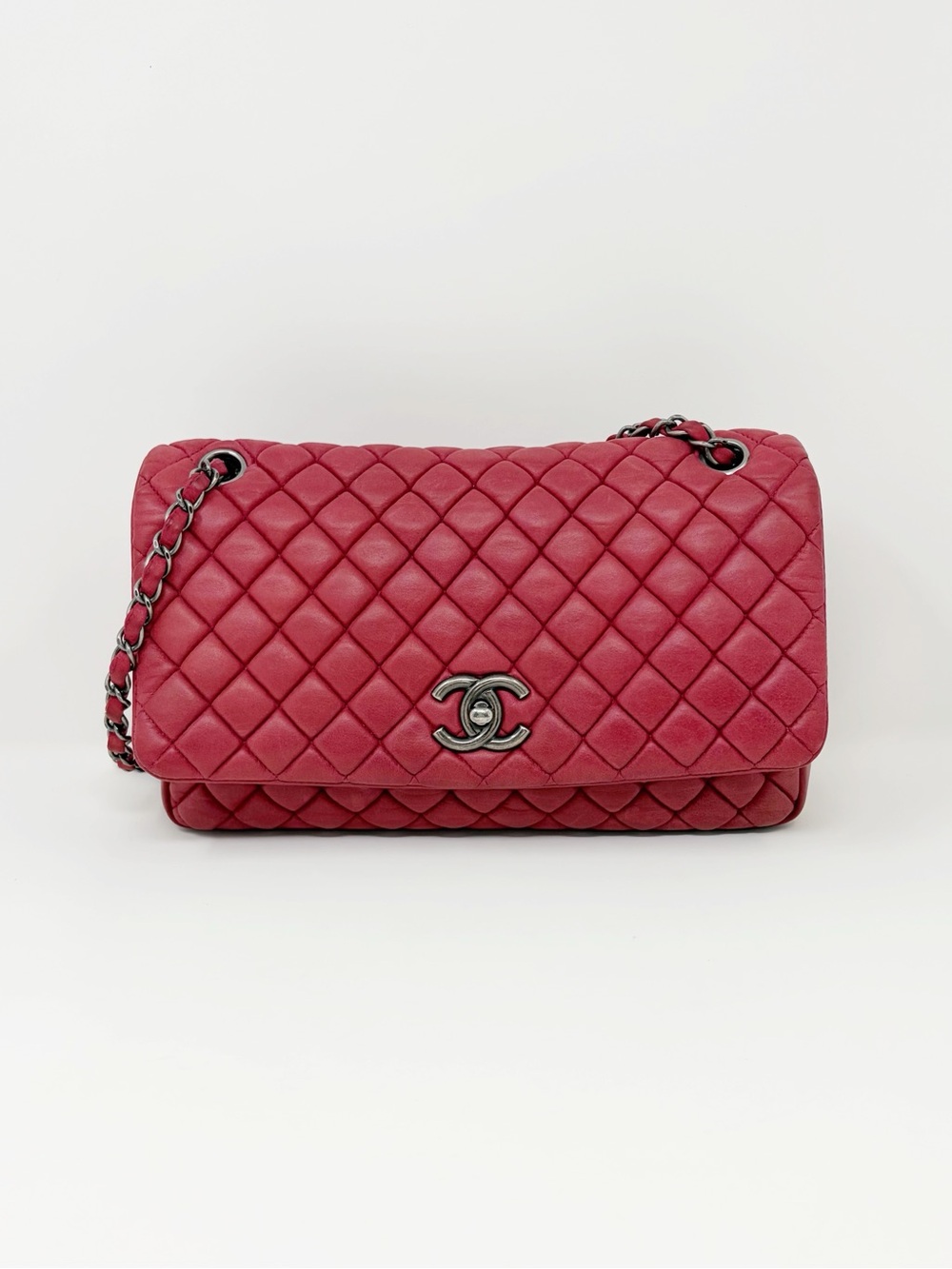 CHANEL Quilted Iridescent New Bubble Calfskin Flap Shoulder Bag